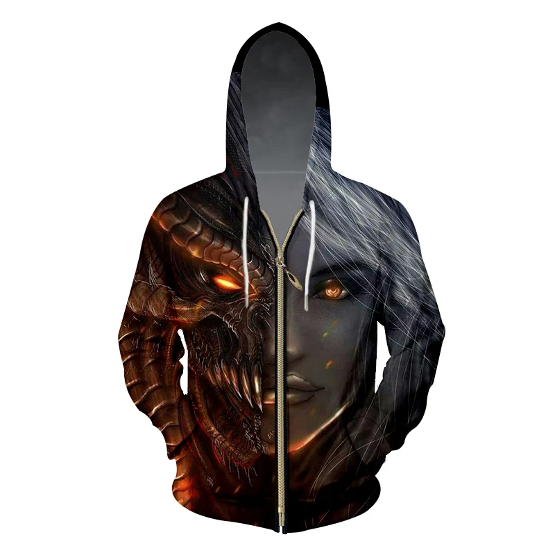 UJWI для мужчин's толстовки с капюшоном на молнии принтом маска дракона ведьма 3D