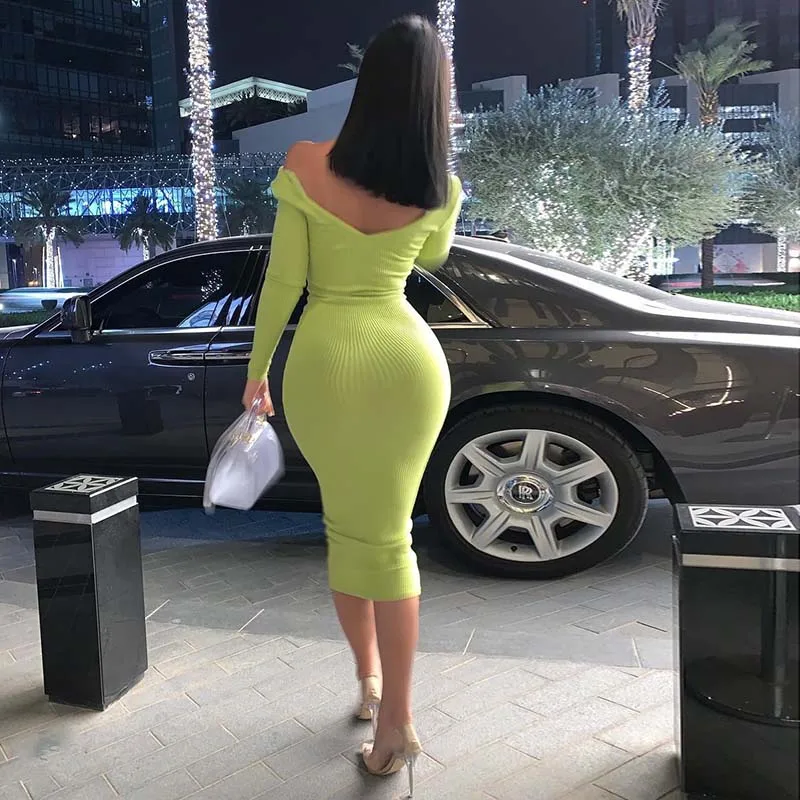 Neon Green Colysmo зимнее платье с длинным рукавом, Белое Облегающее Платье, женское Элегантное Длинное платье миди, сексуальная клубная одежда, вечерние платья, vestido de festa - Цвет: Neon Green