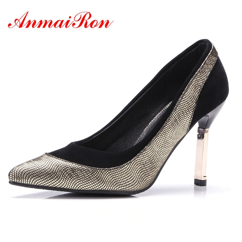 

ANMAIRON Women High heels Pumps for woman Spring Autumn Patchwork Pointed toe Thin heels Classic Pumps Big size 34-43 CR121