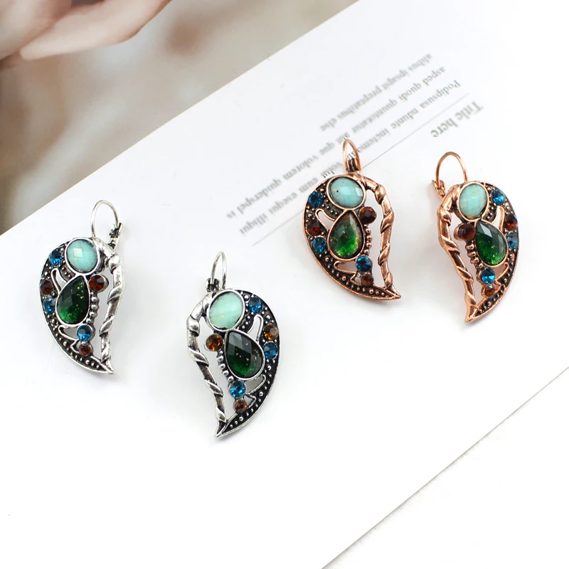 GDHY Hollowing Heart-shaped Pendant Earrings Inlaid With Natural Coloured Stone Two Valves Heart Drop Jewelry | Украшения и
