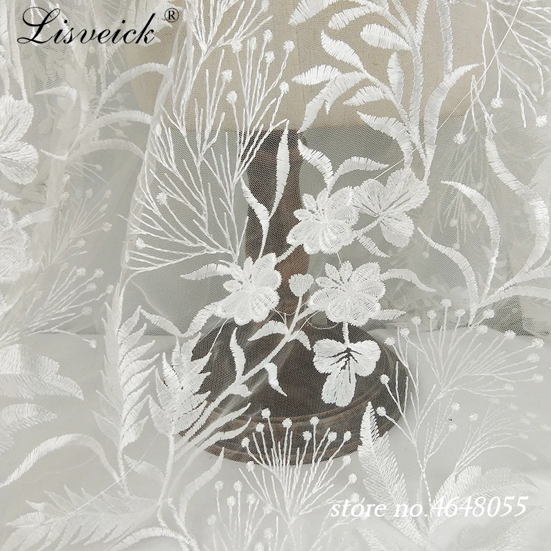 

New 1yard high quality exquisite wedding dress lace fabric gorgeous mesh tulle embroidery lace for wedding French lace