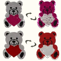 t shirt girl patch 22cm bear flip double sided patches for clothing reversible change color sequins t shirt stickers