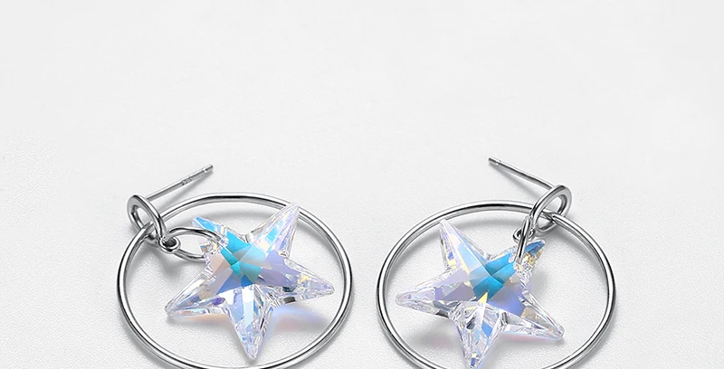Перфорированный Круглый кристалл звезды от Swarovski Висячие серьги для женщин 925 стерлингового серебра уха аксессуары красивые украшения Свадебная вечеринка
