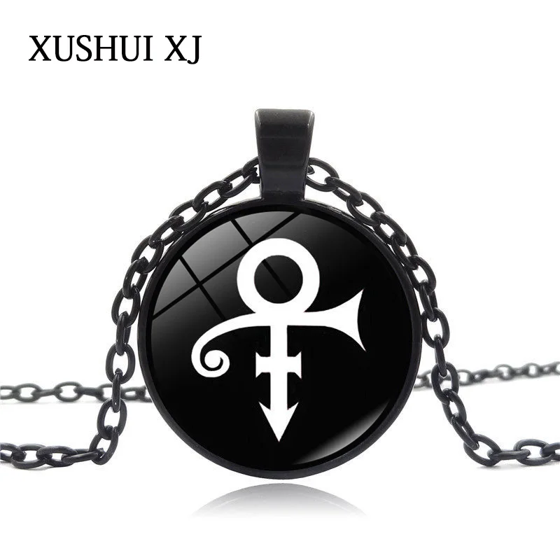 XUSHUI XJ Rock Star Prince Symbol Necklace Glass Round Dome Pendant Vintage Jewelry Black Chain for Women Men Gift 2017 | Украшения и
