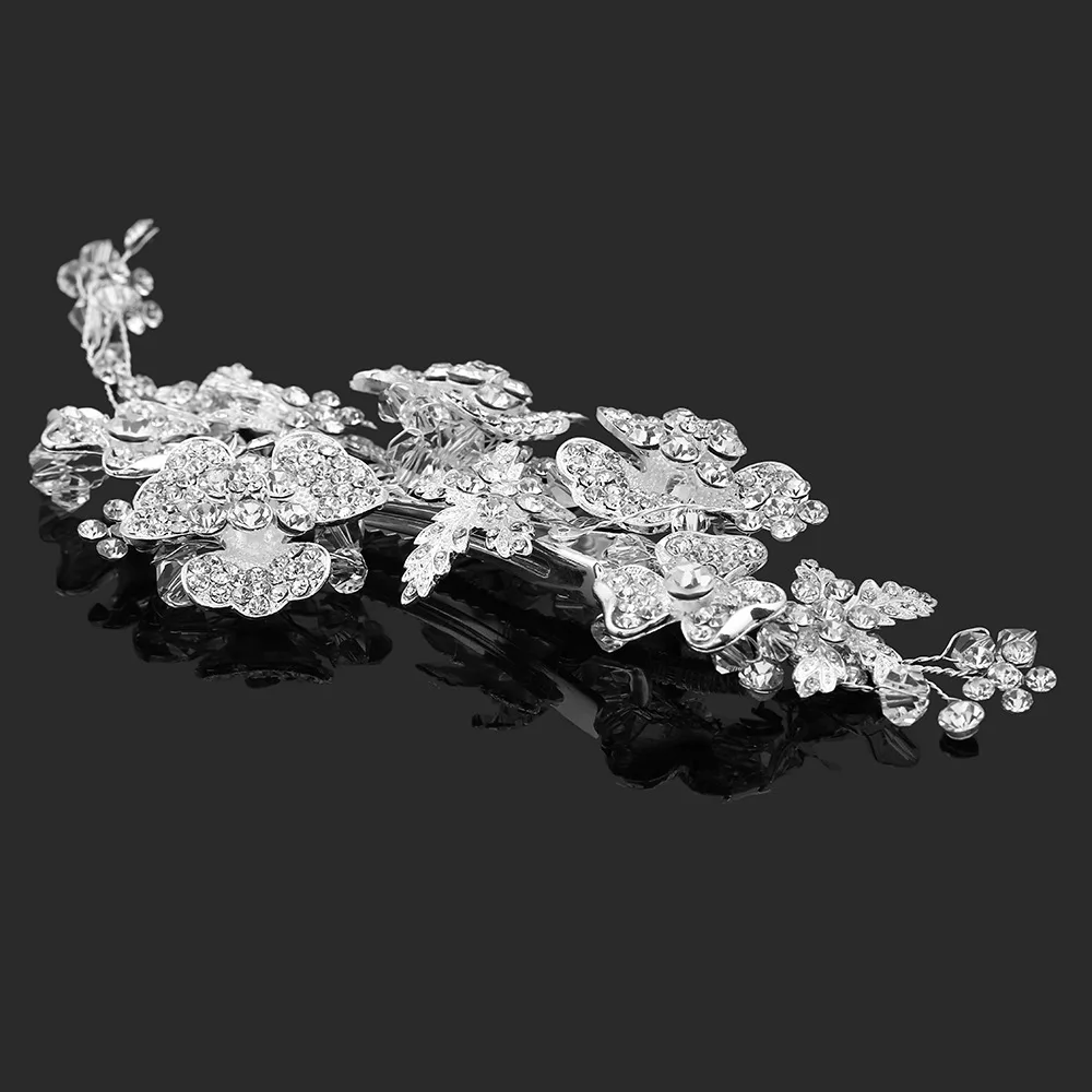 Блеск Silvercolor Стразы в форме листьев заколка для волос невесты украшения заколки