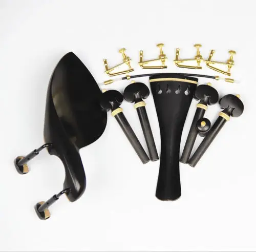 

1 Set Brand New Ebony Wood 4/4 Violin Violino Accessories Chin Rest England Tailpiece Black Clamp 4 Golden Fine Tuners Pegs