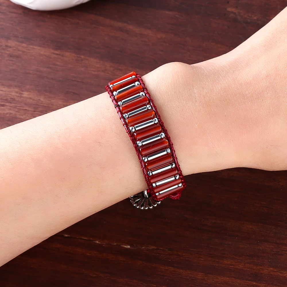 Прямая поставка натуральная трубка красный камень Энергия исцеления браслет