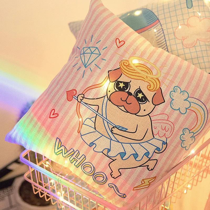 Новое поступление 2017 года милый мопс наволочка синий порошок подушки покрытия