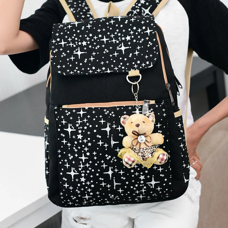 Комплект из 3 предметов Женский школьный рюкзак с принтом холщовые школьные