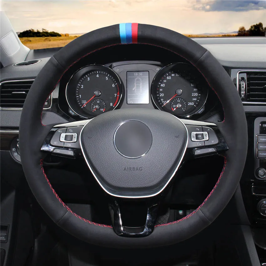 Style-03 MEWANT удобный мягкий черный замшевый чехол для руля для Volkswagen VW Golf 7 Mk7 Polo Jetta Passat B8 Tiguan - Название цвета: Style-03