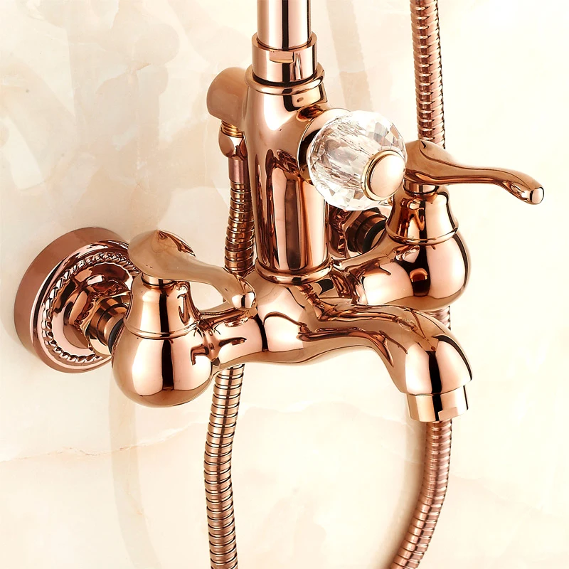 Pollock all-copper shower faucet bath suite Continental rose gold with lift | Дом и сад