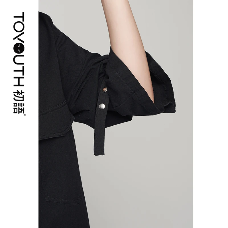 Toyouth New Autumn Black Single Breasted Long Trench Coat for Women Loose Button Collar Abrigos Mujer Manteau Femme|Женские плащи и