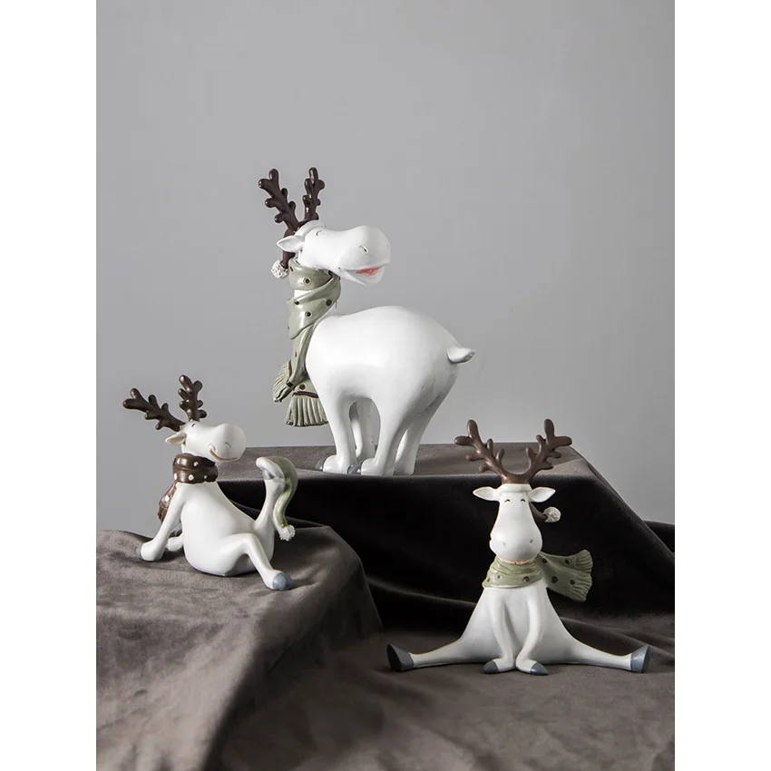 Modern Deer Family Resin Crafts Cute Animal Figurines And Miniatures Fairy Garden Accessories Creative Wedding Gifts Home Decor | Дом и сад