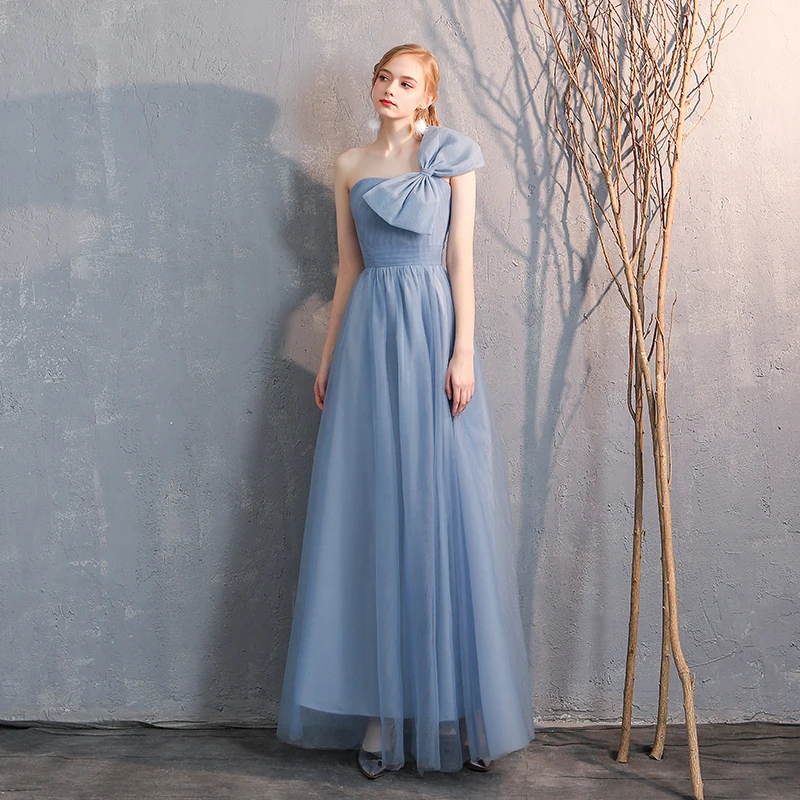 SSYfashion кружево до тюль в пол длинные голубое платье подружки невесты элегантное платье для женщин для Свадебная вечеринка на заказ плюс размеры платье