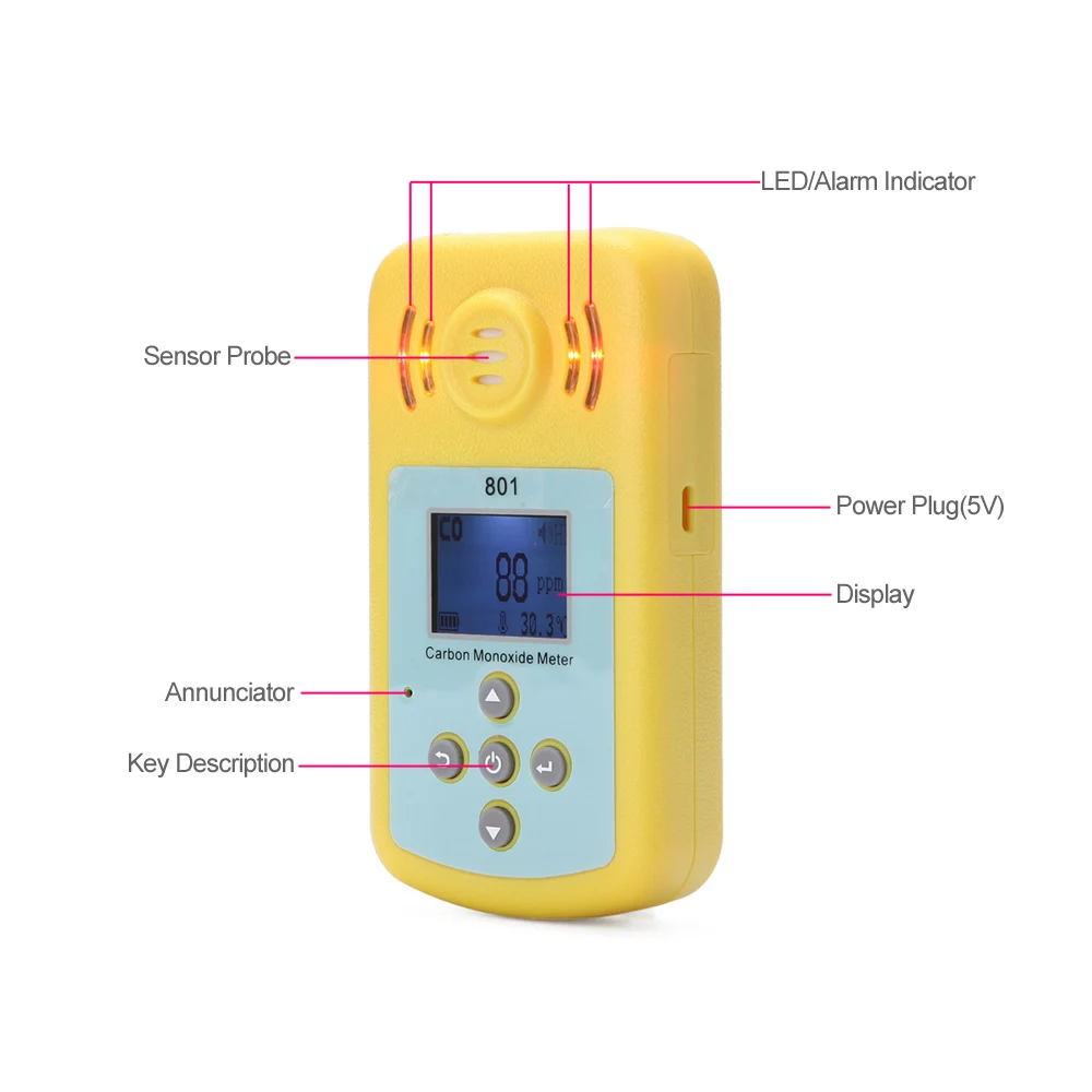 Измеритель углекислого газа и с ЖК дисплеем функцией освещения|gas vapor detector|detector