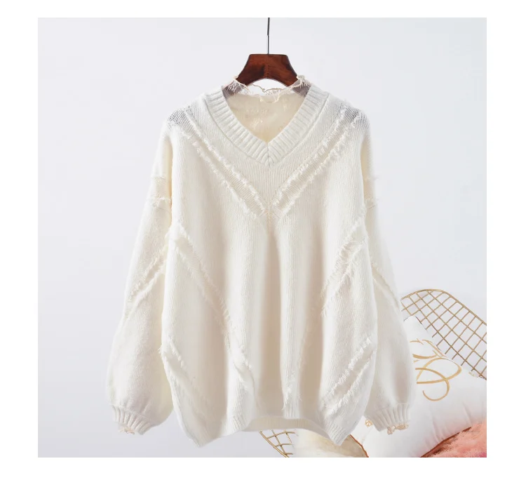 HF1805 Beige HSA, Осенний Женский пуловер, свитера, Свободные повседневные джемперы с v-образным вырезом, женские осенние свитера, зимние топы, верхняя одежда, свитера - Цвет: HF1805 Beige