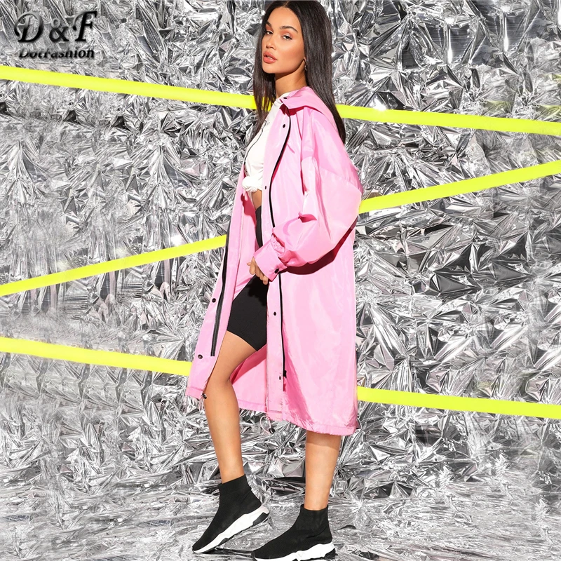 Dotfashion, розовое пальто с капюшоном на молнии, женская одежда, весна, Повседневная Уличная одежда, пальто с капюшоном, верхняя одежда до колен