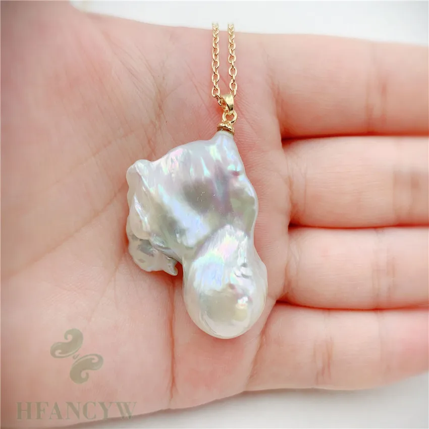 

27-35mm Huge White Baroque Pearl Pendant 18 inches Necklace Irregular light natural Mesmerizing accessories REAL jewelry