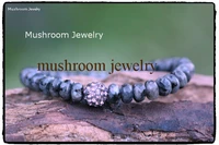 boho chic black pave crystal roundel labradorite beaded stretch bracelet