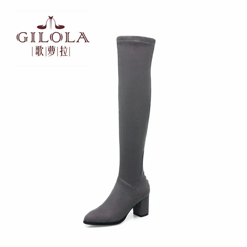 GILOLA/женские ботинки на высоком каблуке модные мотоциклетные сапоги до колена