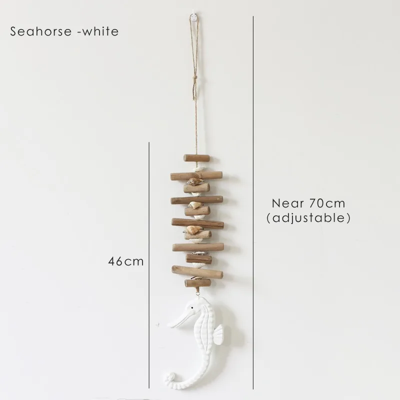 Seahorse -white Средиземноморский стиль подвесные рыбные украшения для декора стен деревянный морской конек веревка кулон моллюск морской волны с Conchs - Цвет: Seahorse -white