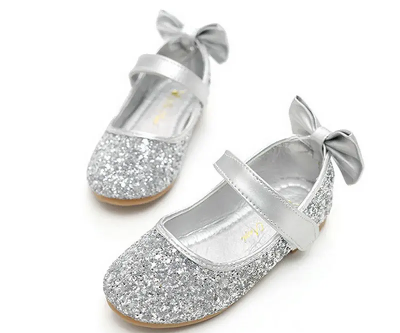 Туфли детские золотистые на плоской подошве блестящие кожаные для девочек