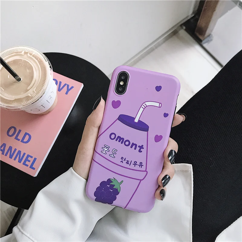 Cute Grape yogurt phone case for iphone 7 8 6 6s Plus X XR XS Max Cartoon Glossy soft tpu Capa Fundas |