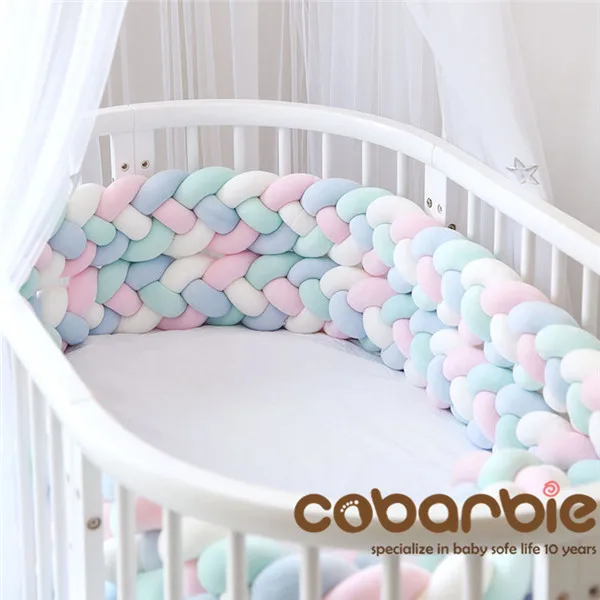 

220cm length Heightening Baby Braided Crib Bumpers 4 Strip Knot Long Pillow Cushion,Nursery bedding,cot room dector