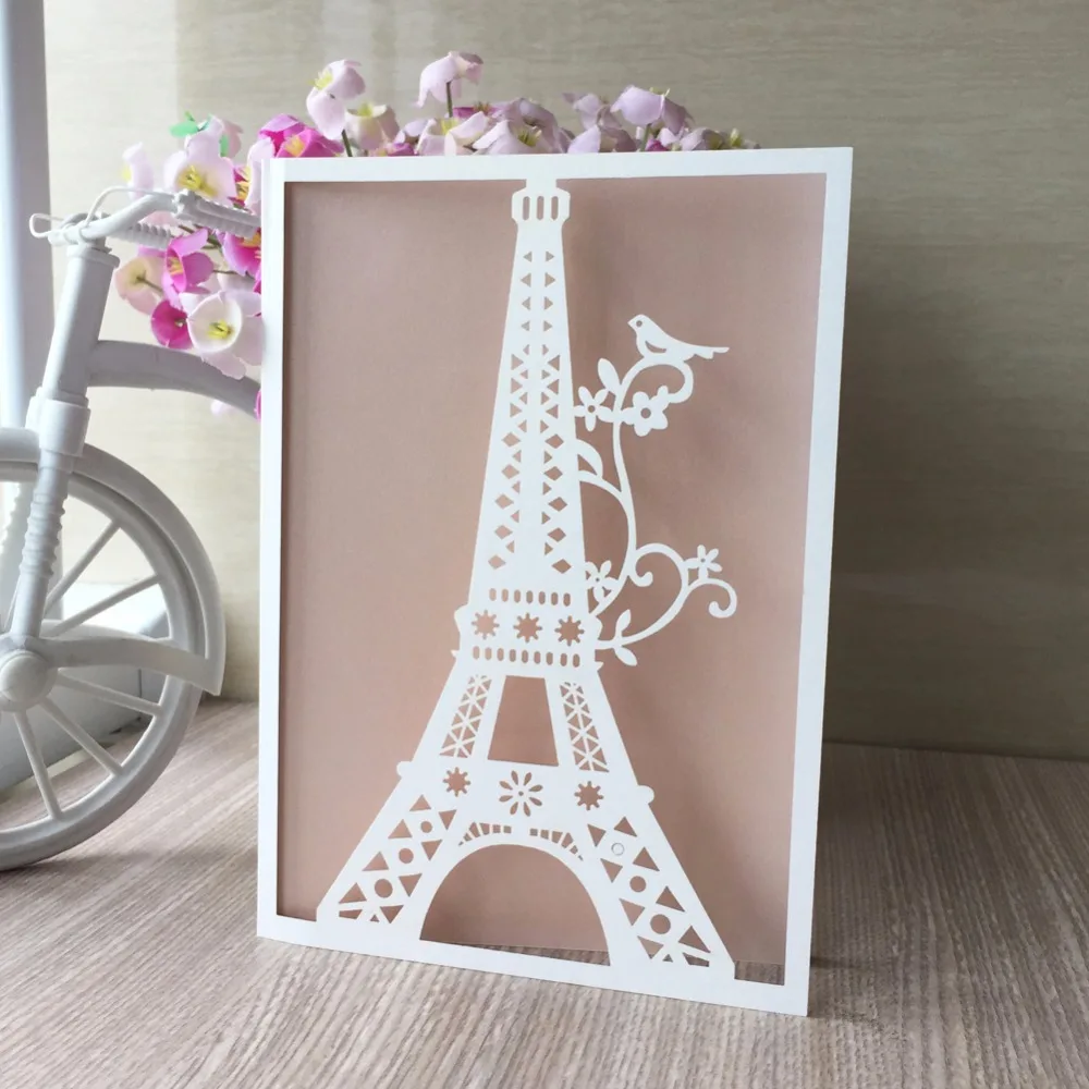 

30pcs/lot Eiffel Tower Pattern Wedding & Engagement Party Birthday Invitation Card Universal Greeting Card Best Wishes Cards