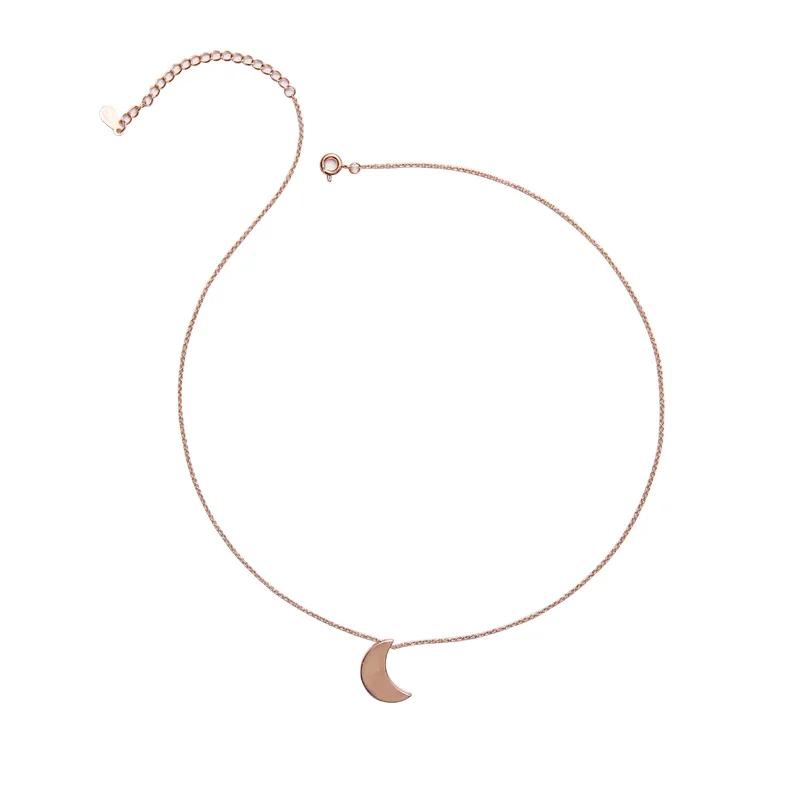 Luxury Simple Sweet Cute Rose Gold Coated Solid Moon Pendant Choker Necklace for Women Girls Wedding Party Charm Jewelry | Украшения и