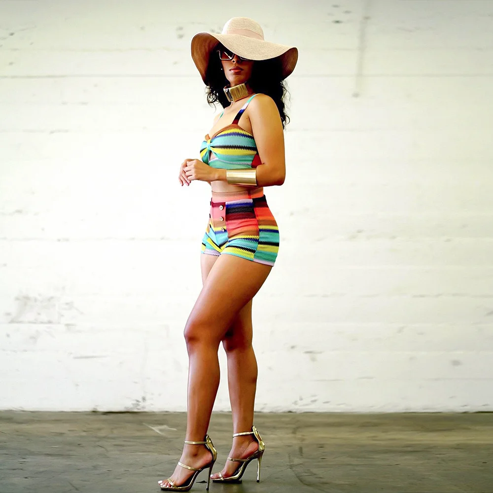 2019 Африканский новый летний Цветной полосатый принт спагетти ремень укороченный