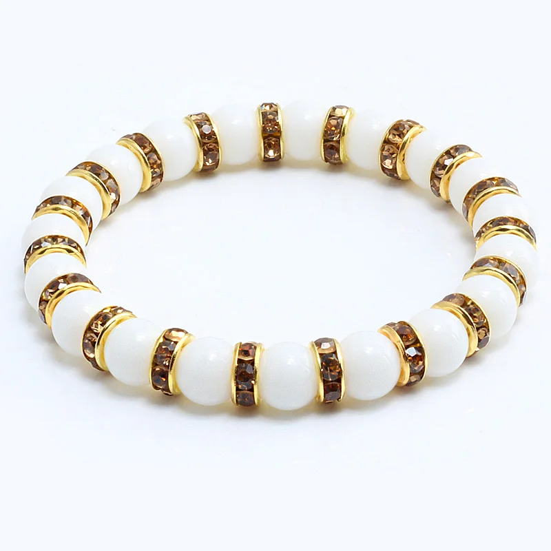 Gold-Yellow Черный Природный камень Лава матовый бисером браслеты с короной женщины белый фарфор мужчины браслет из Тигрового Глаза Дракон узор пара ювелирных изделий - Окраска металла: Gold-Yellow