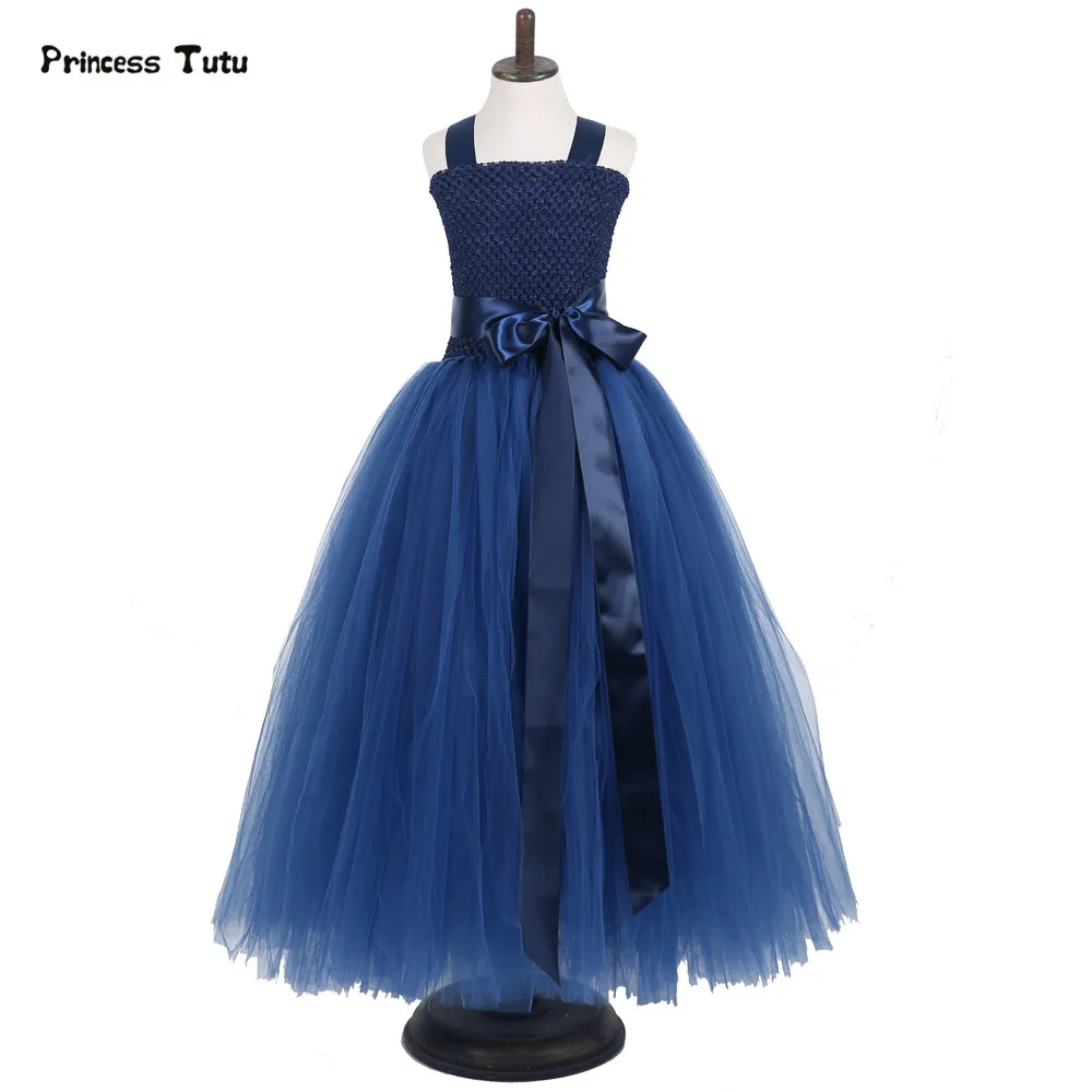 Lace Tulle Flower Girl Evening Dress Ball Gown Children Kids Elegant Pink Navy Blue Tutu Princess Wedding Party Vestidos | Детская