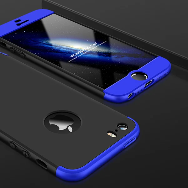 Blue Black Blue Чехол GKK для iPhone 7, 8, 6, 6s Plus, X, чехол 360, полный защитный 3 в 1, Матовый Жесткий Чехол для iPhone 5 5S SE чехол, стеклянный подарок - Цвет: Blue Black Blue