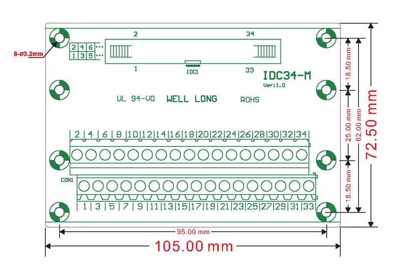 IDC34 2x17Pins 2,54 мм Женский Заголовок Breakout совета, клеммный блок, разъем