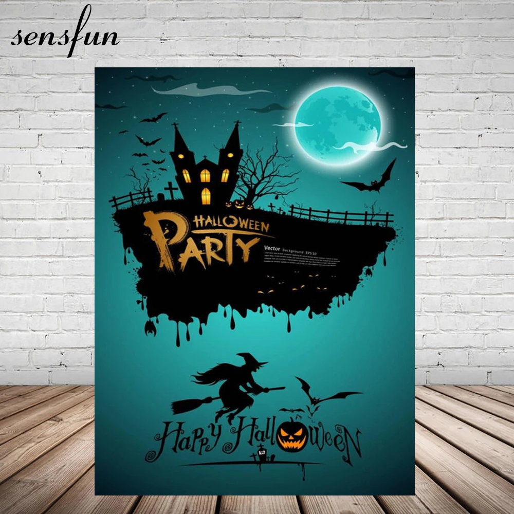 Sensfun захватывающий замок летучей мыши Тыква Happy Halloween вечерние фон Луна