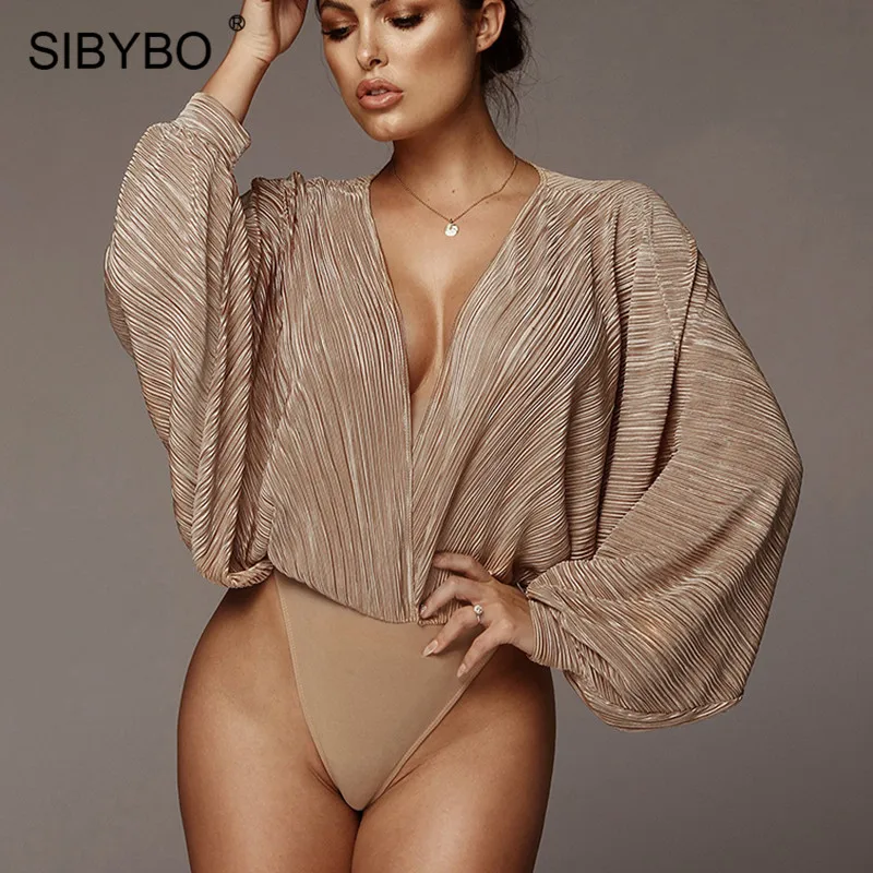 Sibybo глубокий v образный вырез пэчворк сексуальное боди женское модное с длинным