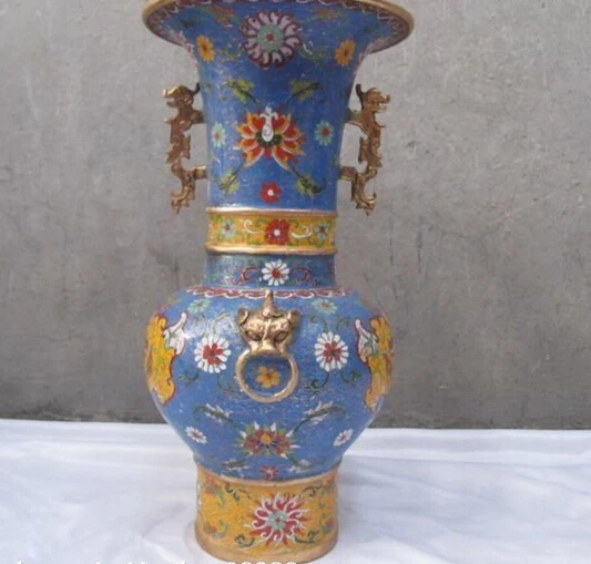 Xd 001677 Китай Regius чистая Бронзовый Gild перегородчатые Foo Dog Лев Дракон зверь Зун Ваза