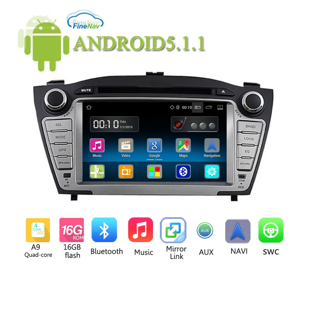 7 Inch ANDROID 5.1.1 2DIN Car DVD Player For Hyundai TUCSON IX35 2009-2012 Quad-core 3G WIFI Bluetooth Gps Navigation Radio SWC |