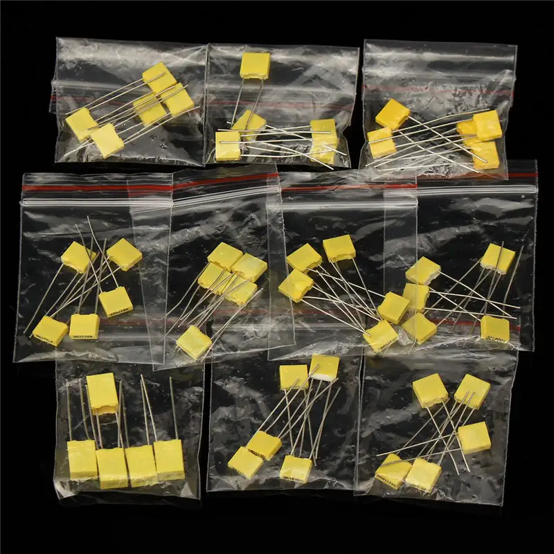 

50pcs 10 Value Polypropylene Safety Plastic Film Capacitor Kit (1nF-0.47uF) Set