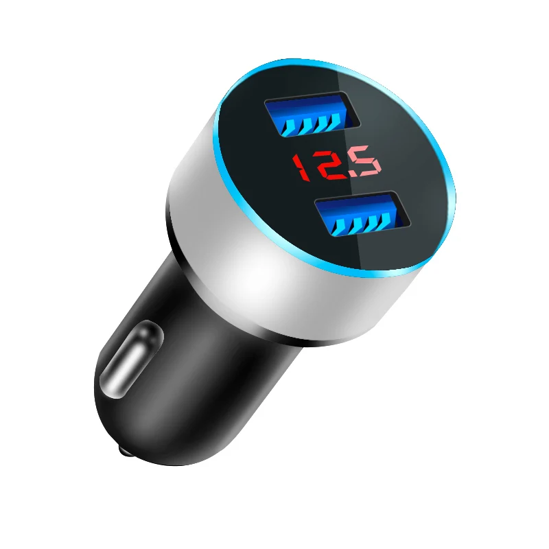 Silver Universal Dual Usb Car Charger 5V 3.1A With LED Display Phone Car-Charger for Xiaomi Samsung S8 iPhone X XS 8 Plus Tablet etc - Тип штекера: Silver