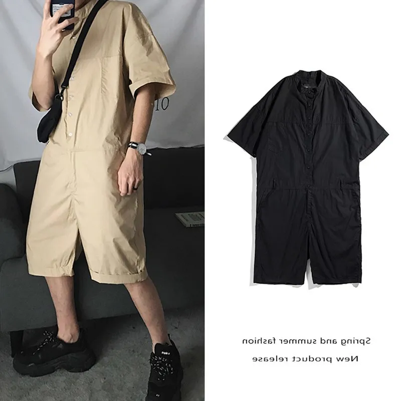 HipHop Streetwear Cargo Overalls Summer Male Retro Loose Tooling Jumpsuits Men dancing One piece Coveralls Singer costumes 70305 | Мужская