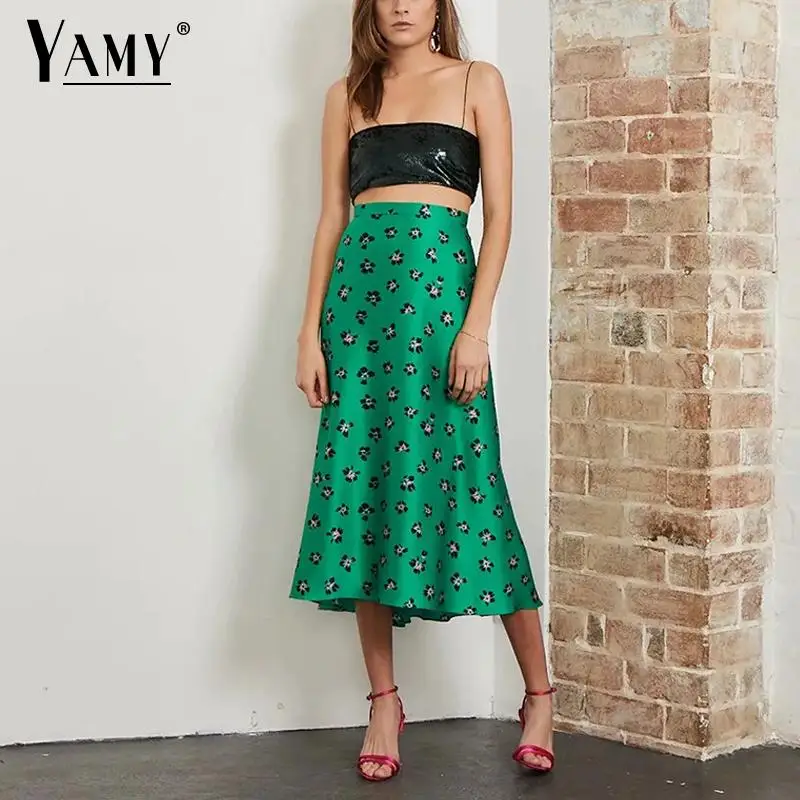 Boho Лето kawaii шикарные зеленые юбки с цветочным принтом Женская юбка с высокой талией Женская повседневная юбка макси уличная Корейская юбка