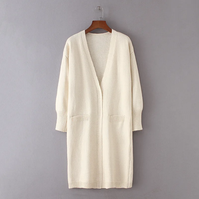 Новый V воротник свитера пальто карман чисто женский длинный кардиган #131077 |