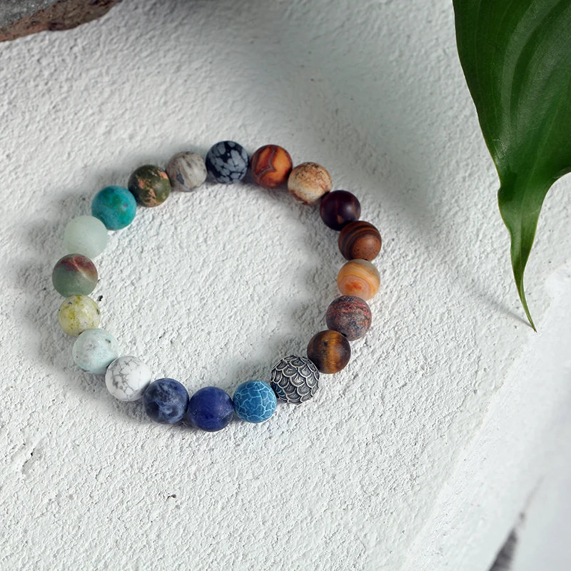 Mcllroy Natural Stone Beads Bracelet Bangle for Women Men Universe Space Planets Solar System Chakra Yoga Bracelets Jewelry gift | Украшения