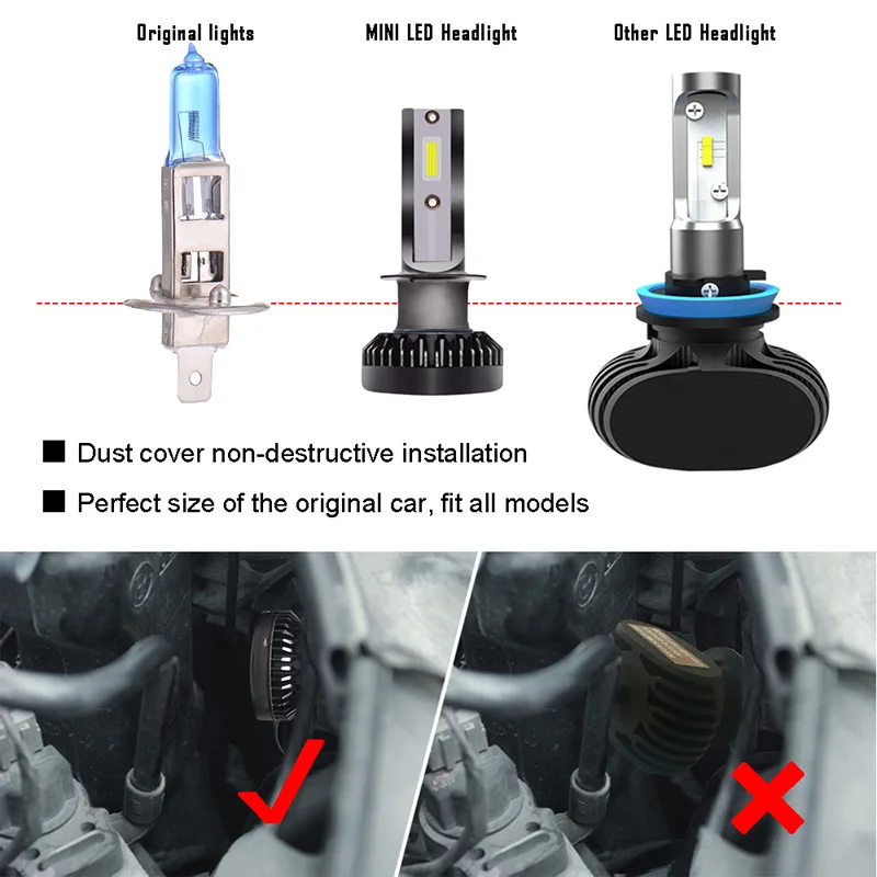 2 шт. Автомобильные светодиодные лампы H7 H1 H8 H11 9005 HB3 9006 HB4 60 Вт|Передние LED-фары для