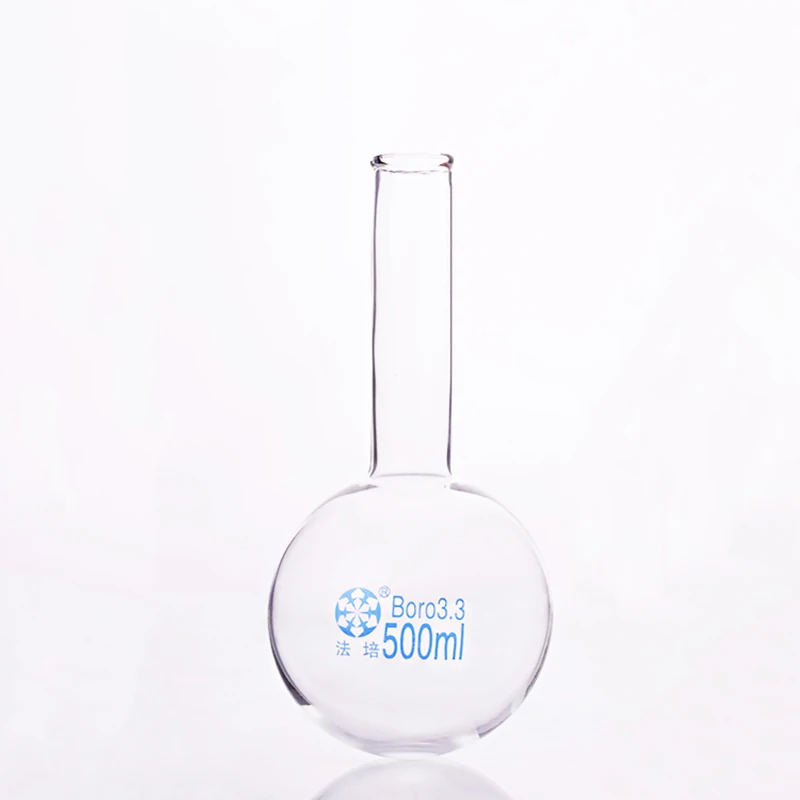 Boiling flask round bottom long narrow neck,Capacity 500ml,The O.D. of the neck is about 33mm,Long neck flask with normal mouth
