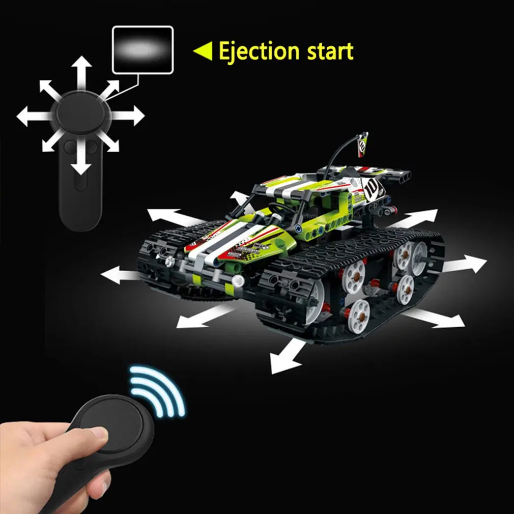 MoFun-13023 410 шт. DIY Электрический Радиоуправляемый автомобиль 2,4G 4CH usb зарядка строительный блок имитация гусеничного высокоскоростного автомобиля игрушки для детей