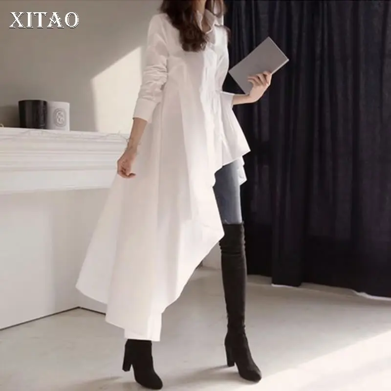 Женское Ассиметричное платье XITAO осеннее до колена с длинным рукавом и отложным