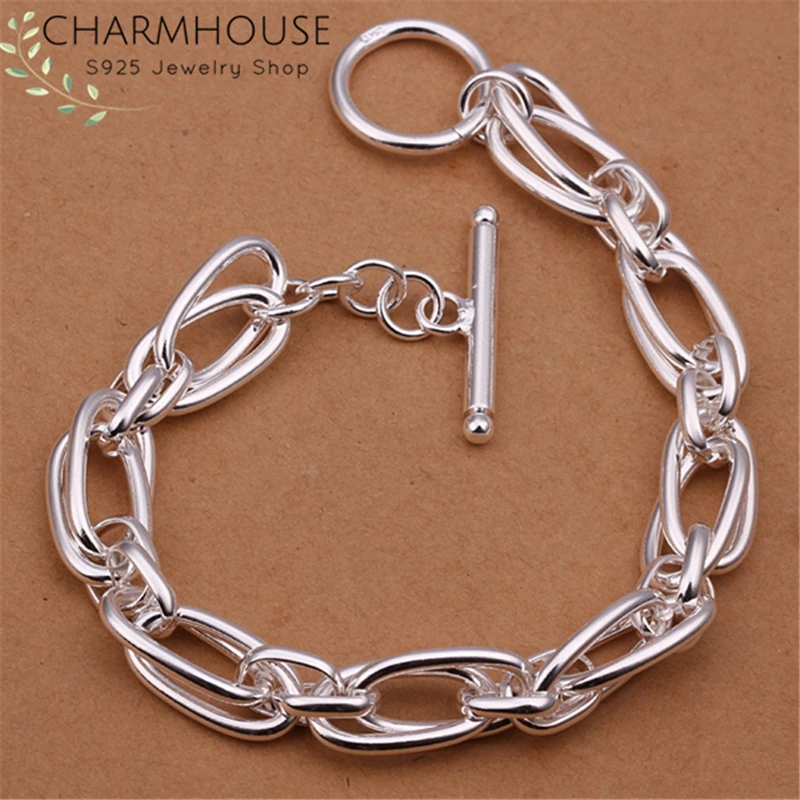

CharmHouse 925 Silver Bracelets for Women Link Chain Bracelet & Bangles Wristband Fashion Jewelry Accessories Bijoux Gifts